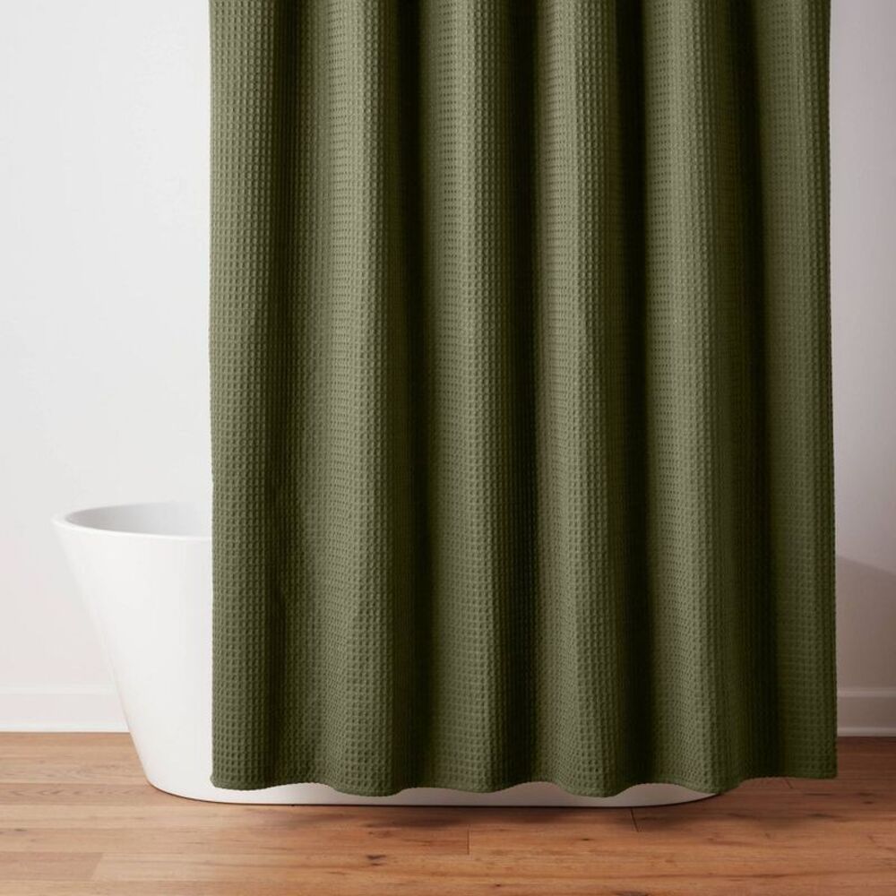 72"x84" Extra Long Waffle Weave Shower Curtain Green - Threshold